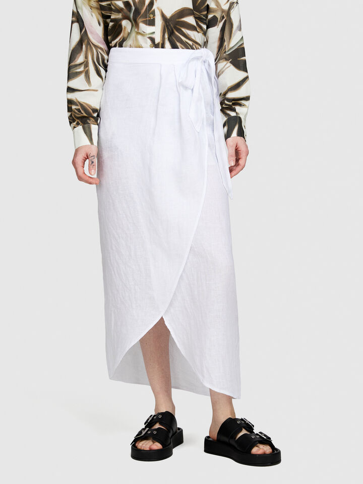 Pareo skirt in 100% linen - women's midi skirts - White | Sisley image number 4